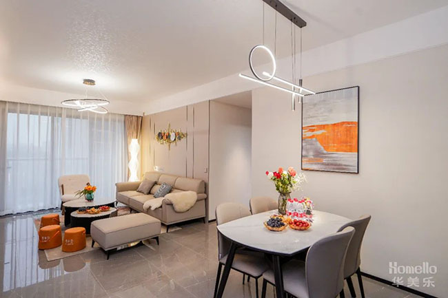 108㎡三居，設計橫廳實木一體柜，體驗簡約實用的奶油風生活